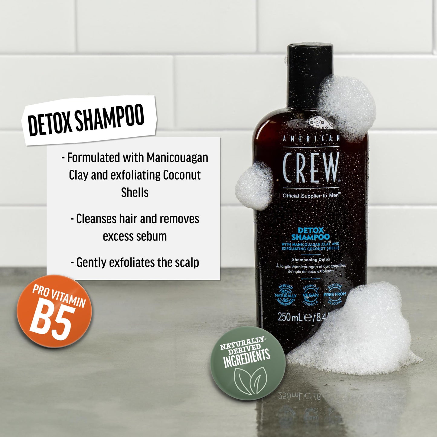 American Crew Detox Shampoo for Men, Naturally Derived, Vegan Formula, Citrus Mint Fragrance, 8.45 Fl Oz