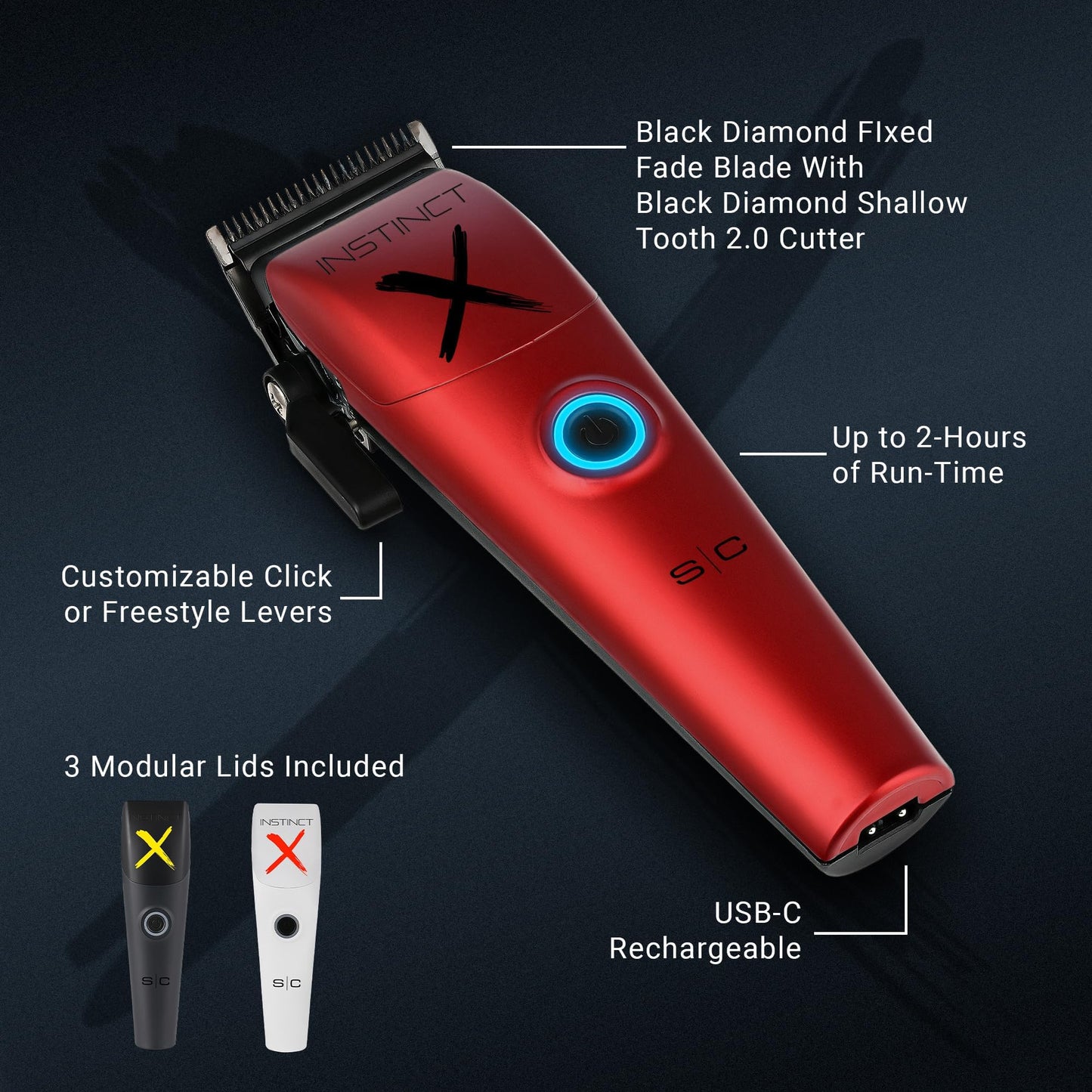 Stylecraft Instinct Professional IN2 Vector Motor Cordless Hair Clipper with Intuitive Torque Control, 3 Modular Lids
