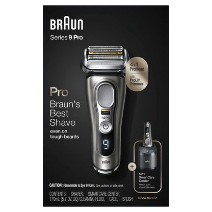 Braun Electric Razor for Men, Series 9 Pro 9465cc Wet & Dry Electric Foil Shaver with ProLift Beard Trimmer, Cleaning & Charging SmartCare Center, Head Shavers for Bald Men, Noble Metal