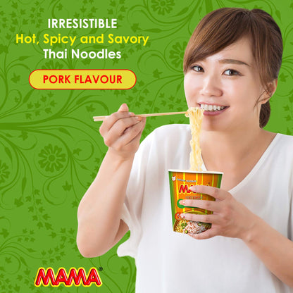 MAMA Noodles PORK Instant Cup of Noodles with Delicious Thai Flavors, Hot And Spicy Noodles with Pork Soup Base, No Trans Fat with Fewer Calories Than Deep Fried Noodles (Pork Flavor, 6 Pack)