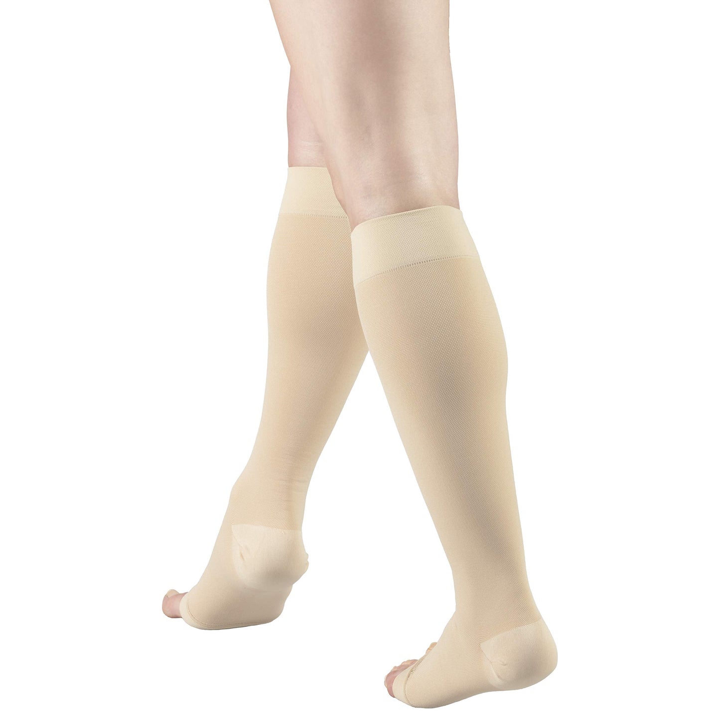 Truform 20-30 mmHg Medical Compression Stockings, Aloe Infused Microfiber, Knee High, Open Toe, Beige, Medium