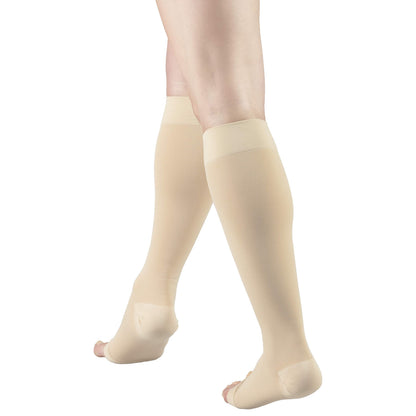 Truform 20-30 mmHg Medical Compression Stockings, Aloe Infused Microfiber, Knee High, Open Toe, Beige, Medium
