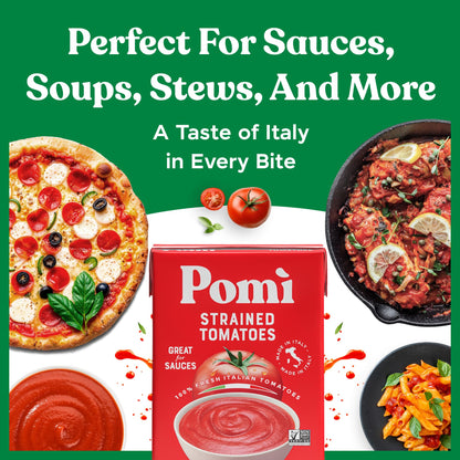 Pomì Strained Tomatoes 26.46oz (Pack of 12) - Creamy, Velvety Tomato Puree, No Additives or Preservatives - Made in Italy with 100% Fresh Italian Tomatoes - BPA-Free, Gluten-Free