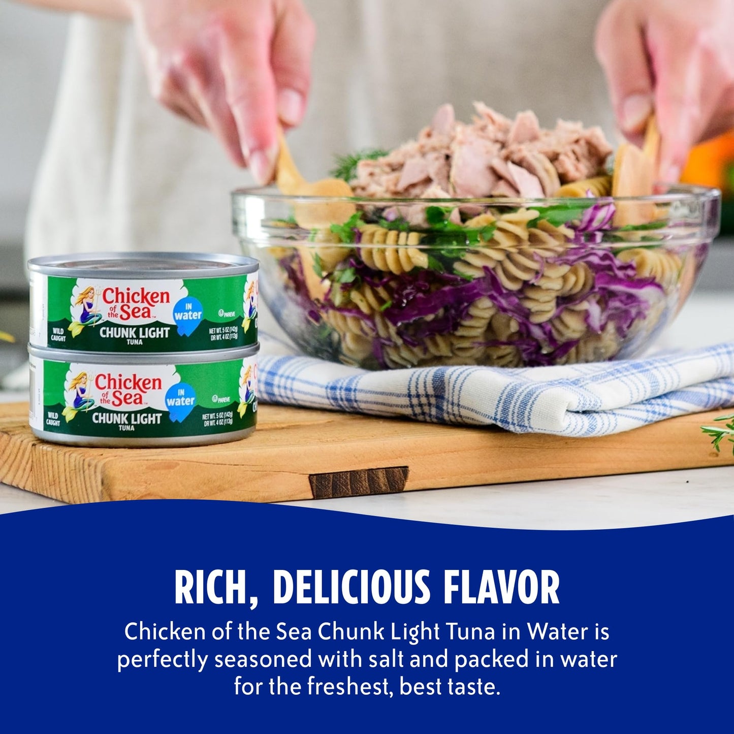 Chicken of the Sea Wild Caught Chunk Light Tuna, 5 Ounce Cans, 10-Count – High Protein 100% Classic Chunk Tuna in Water – Delicious, Easy, Nutritious Ready to Eat Meals