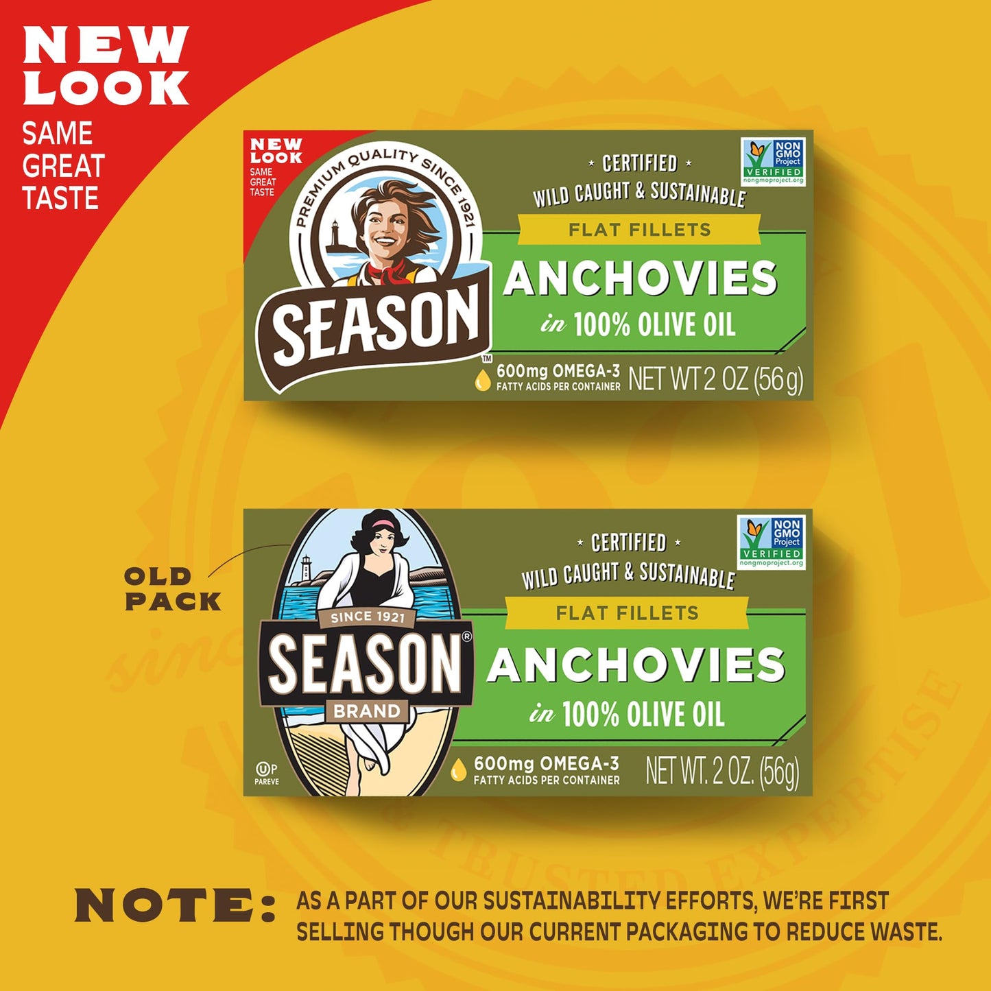 Season Anchovies in Olive Oil - Flat Anchovy Fillets, Wild Caught Fish, Keto Snacks, Canned Anchovies, Rich in B Vitamins, Low in Mercury, Kosher, Non-GMO, 600mg of Omega-3-2 Ounce, 12-Pack