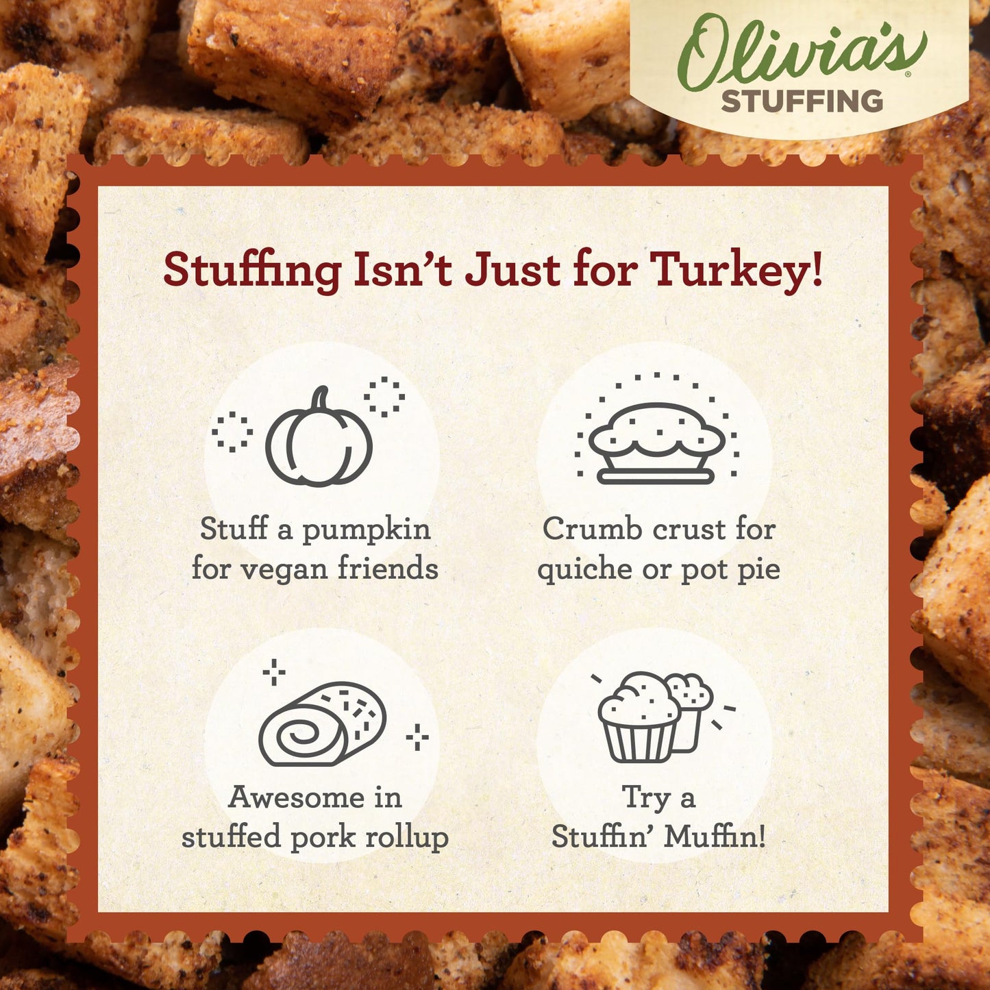 Olivia's Croutons Traditional Stuffing Mix - Natural and Vegan Dressing, 12 oz (Pack of 2)