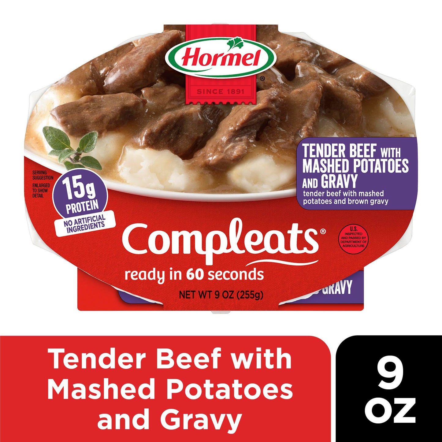 HORMEL COMPLEATS Tender Beef With Mashed Potatoes & Gravy Microwave Tray, 9 oz. (6 Pack)