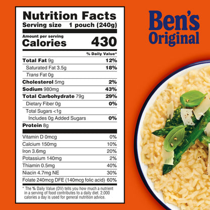 BEN'S ORIGINAL Risotto Cheese Flavored Rice, Easy Dinner Side, 8.5 oz Pouch (Pack of 12)