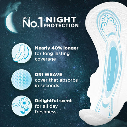Whisper Bindazzz Nights Sanitary Pads, 40 Xl+ Pads, Upto 0% Leaks All Night Long, For Heavy Flow, 40% Longer & Wider Back, Comfortable Cushiony Soft Wings, Disposable Wrapper