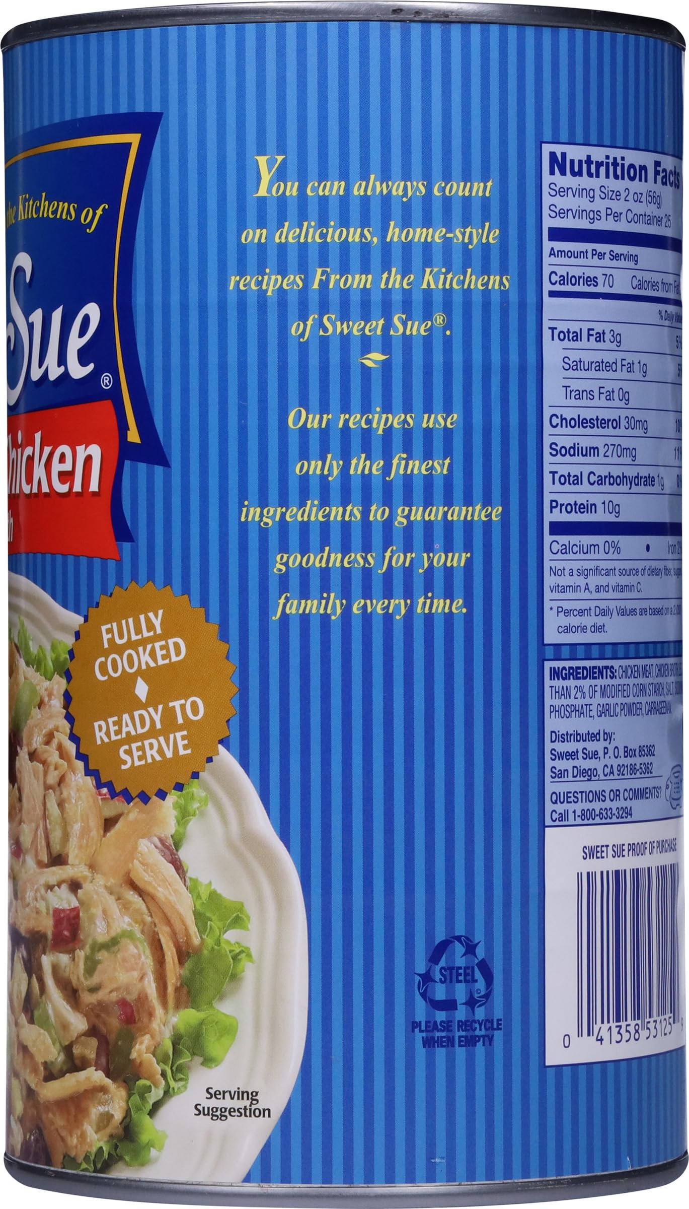 Sweet Sue Canned Boneless Chicken with Broth - 10g Protein per Serving - Gluten Free, Keto Friendly - White Chicken Chunks Great for Snack, Lunch or Dinner Recipes - 50 oz (Pack of 1)