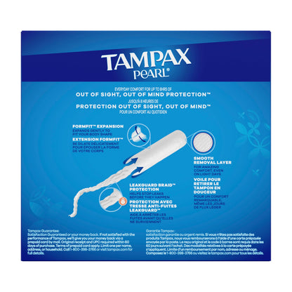 Tampax Pearl Tampons for Women Multipack, with LeakGuard Braid, Regular/Super/Super Plus Absorbency, Unscented, 47 Count