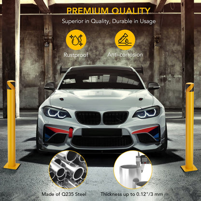 Safety Bollard Post 48" Height, 4.5" Diameter, 6 Packs Yellow Steel with Anchor Bolts - Easy Installation, Stable Base Plate, High Visibility - Ideal for Traffic Control, Driveway Barrier