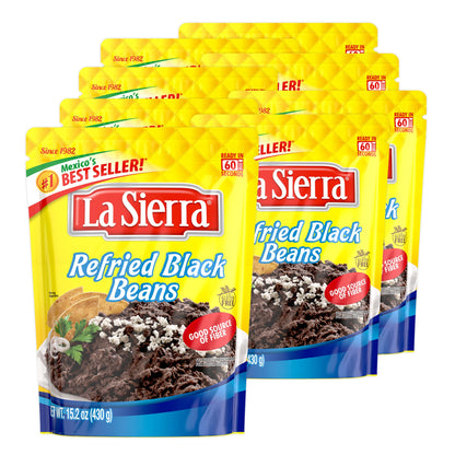 La Sierra Refried Black Beans, Ready-to-Eat Vegetarian Refried Beans, 15.2 oz Pouch (Pack of 8)