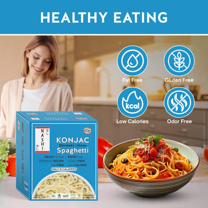 Nashi Shirataki Konjac Spaghetti (8x190g) – Glucomannan Premium Recipe, Keto-Friendly | Low-Calorie, Zero-Carb, Vegan & Gluten-Free, Odour-Free, High Fiber | Ready-to-Eat Food