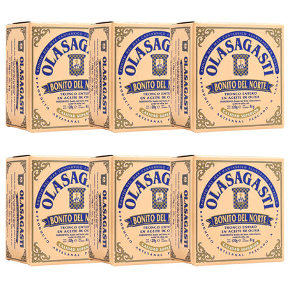 Olasagasti White Tuna in Olive Oil - Premium Wild Caught Bonito del Norte (Albacore Tuna) Imported from Spain, High in Protein and Omega 3-4.2oz Can (Pack of 6)