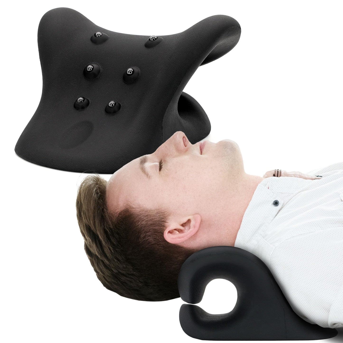 HealthSmart Neck & Shoulder Traction Device, Neck & Shoulder Relaxer, Magnetic Therapy, Cervical Spine Alignment and TMJ Relief, Neck Pain Relief, Black