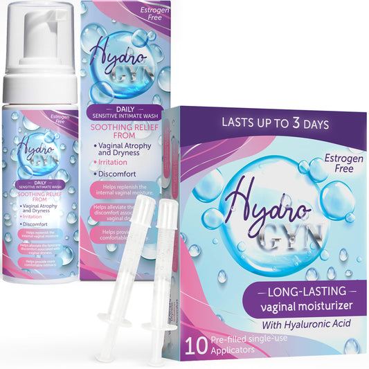 Hydro GYN Vaginal Moisturizer | Long-Lasting Dryness & Discomfort Relief | Estrogen & Hormone Free | 10 Pre-Filled Applicators I Pre and Post Menopausal + Feminine Wash