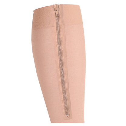 NuVein Medical Compression Stockings, 15-20 mmHg Support, Zipper Opening, Knee Length, Closed Toe, Beige, Medium