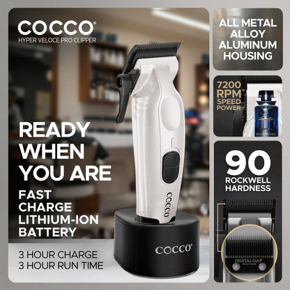 Cocco Veloce Pro Clipper, Digital Gap Ambassador Graphene Taper Blade Professional Hair Clippers, High-Torque BLDC Motor, All-Metal, Cordless, Charging Base Included