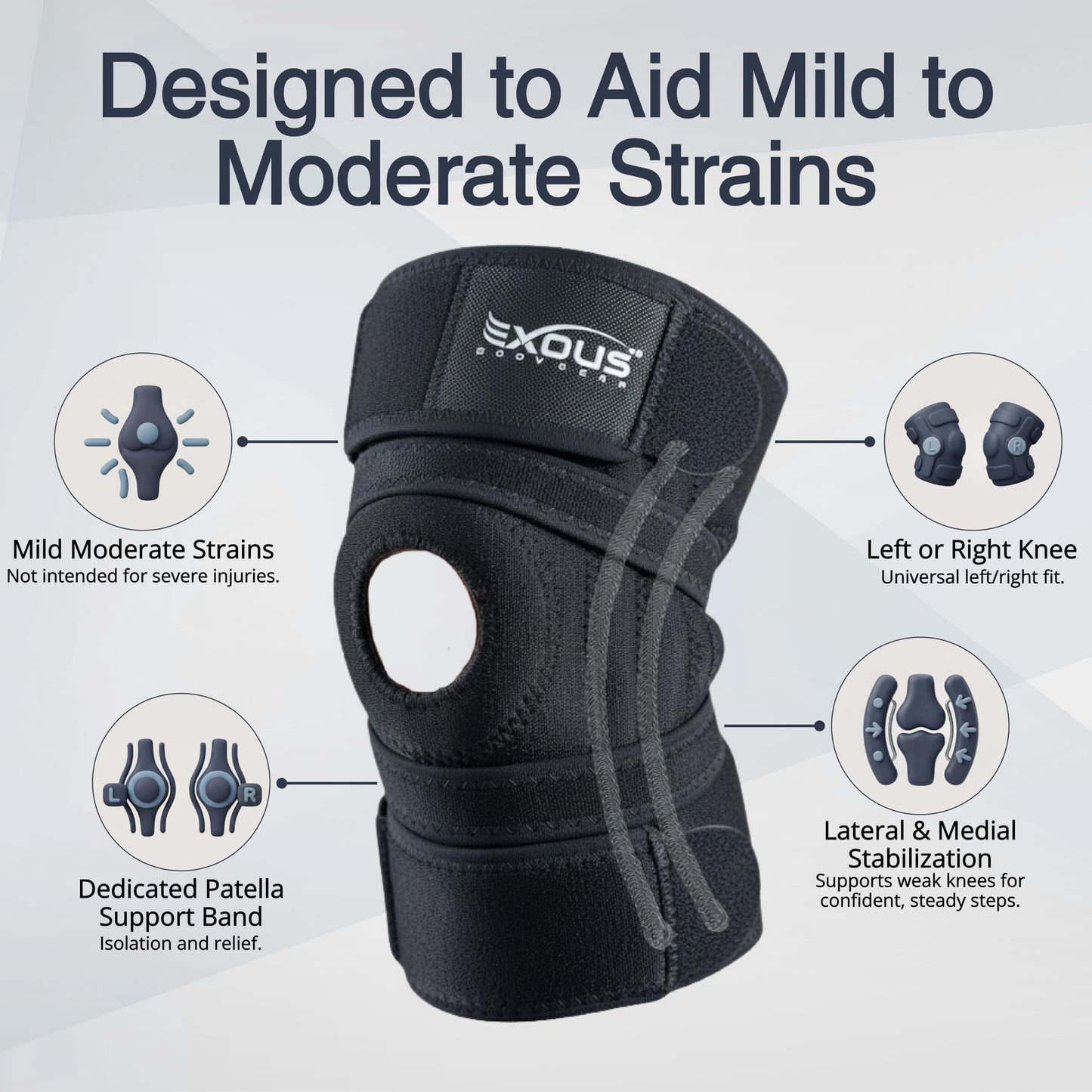 Knee Brace Meniscus Tear Support For Arthritis Acl, Mcl Pain Patented 4-way Adjustable Wraparound Strap Dual Side Stabilizer For Patella Stability Size