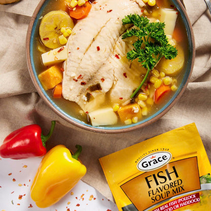 Grace Fish Flavored Soup Mix 1.59oz - Pack of 6 - Authentic Jamaican Tea Soup Mix Made with Cod, Haddock & Pollock - Caribbean Stock & Seafood Stock Mix