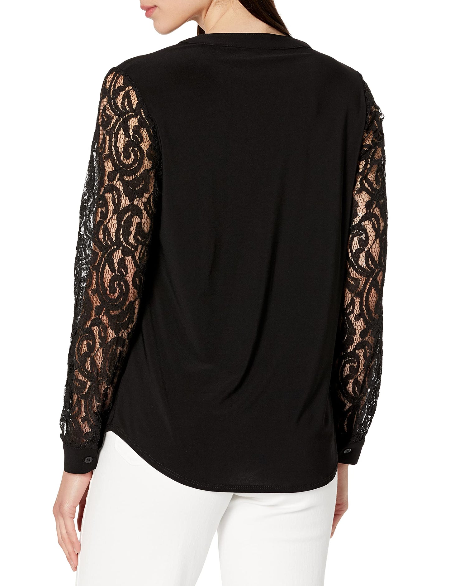 Kasper Women's Split Neck Top W/Combo SLV-Black