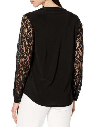 Kasper Women's Split Neck Top W/Combo SLV-Black