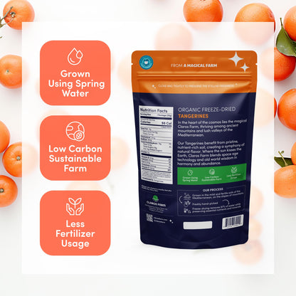 Claros Farm Organic Freeze-Dried Tangerines (25g) – Single-Ingredient, Resealable Dried Fruit Snacks w/No Sugar Added – Vegan, Gluten-Free, & Organic Fruit Snacks for Kids, Travel, & Baking