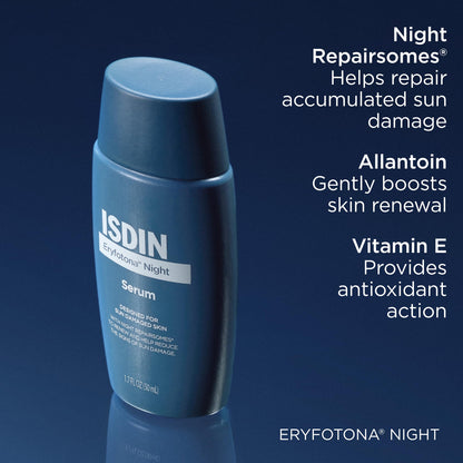 ISDIN Eryfotona Night, Ultra-Fluid Night Serum That Helps Reduce Signs Associated with Prolonged Sun Exposure with Night Repairsomes and Vitamin E, 50ml