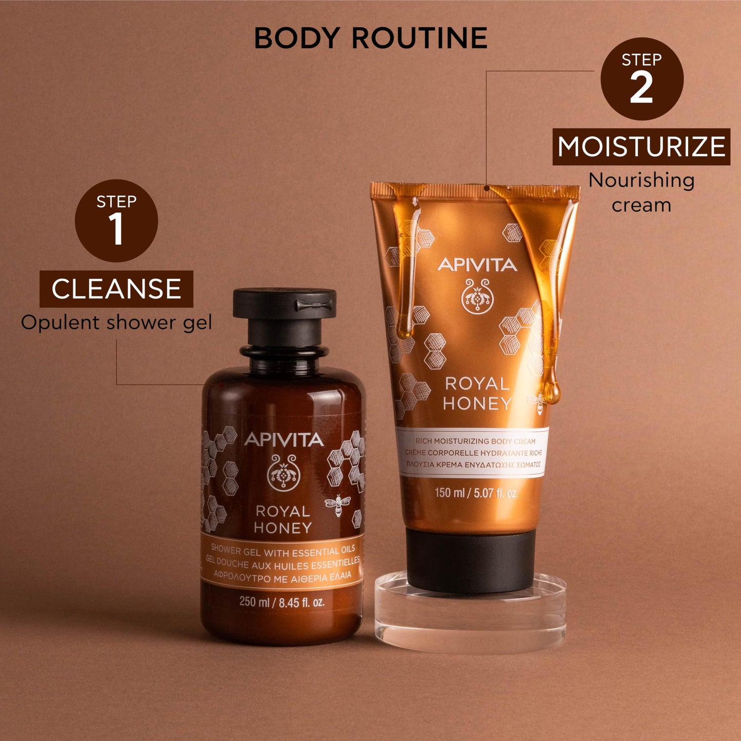 Apivita Royal Honey Rich Moisturizing Body Cream | Deeply Moisturizes, Nourishes & Replenishes with Honey & Beeswax, 150 mL / 5.07 oz