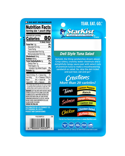 StarKist Tuna Creations Deli Style Tuna Salad Pouch (3 oz - 12 Pack) Wild Caught, High Protein Shelf Stable Seafood, Gluten Free, Soy Free, No Draining, Ready to Eat for Salads and Sandwiches