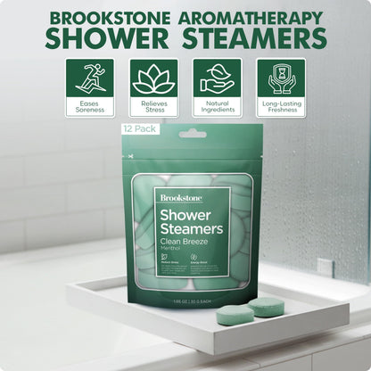 Brookstone Shower Steamers Aromatherapy 12 Tablets - Christmas Stocking Stuffers for Men, Birthday Gifts for Women, Green Elephant, Relaxation, Self Care - Shower Steamers Clean Breeze