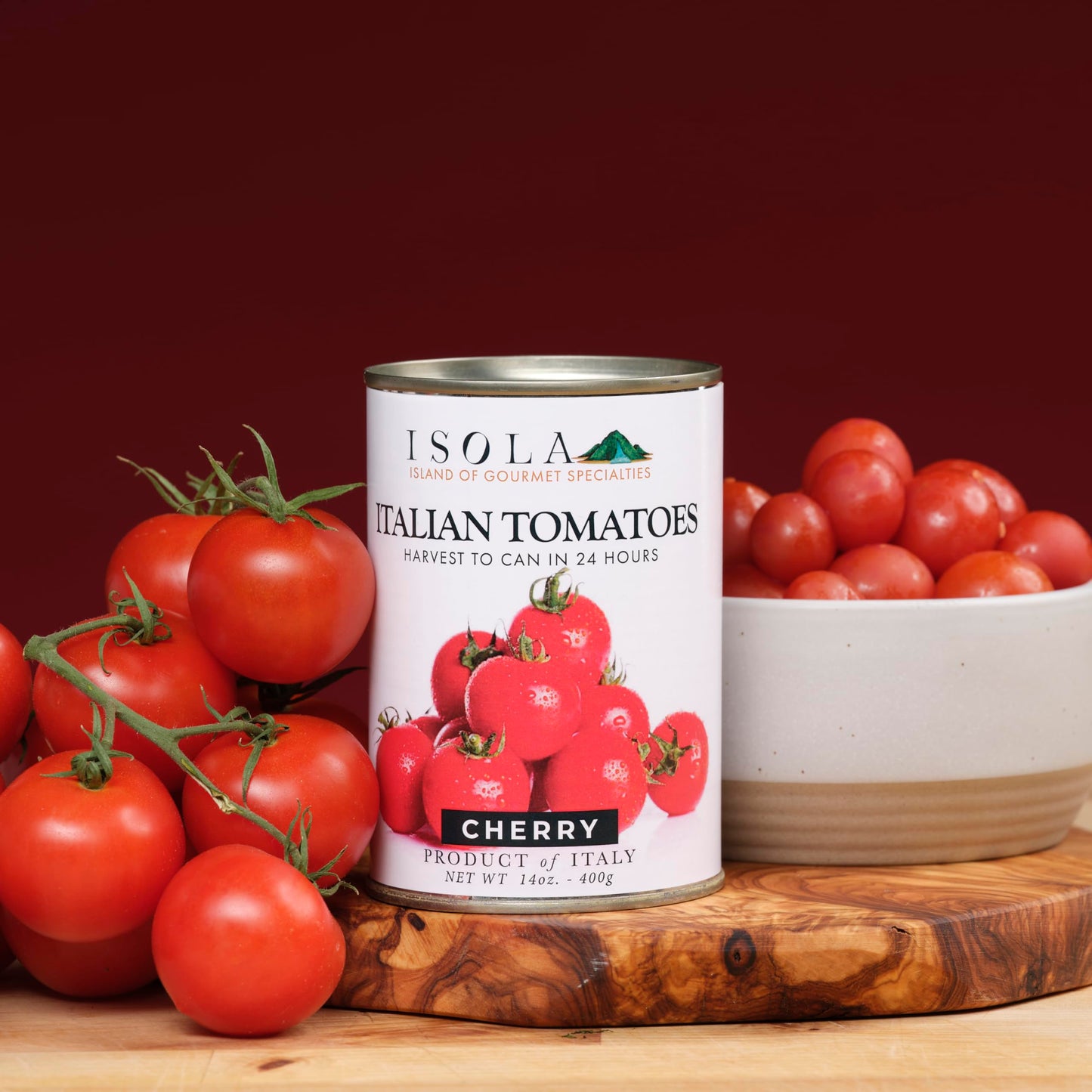 Isola Italian Cherry Tomatoes, 14 oz Can, Whole Tomatoes Grown in Southern Italy, Packed in Juice with Sweet and Acidic Balance, No Salt or Preservatives, Ideal for Sauces and Roasting