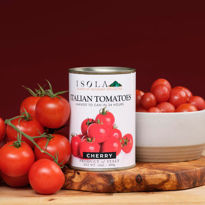 Isola Italian Cherry Tomatoes, 14 oz Can, Whole Tomatoes Grown in Southern Italy, Packed in Juice with Sweet and Acidic Balance, No Salt or Preservatives, Ideal for Sauces and Roasting