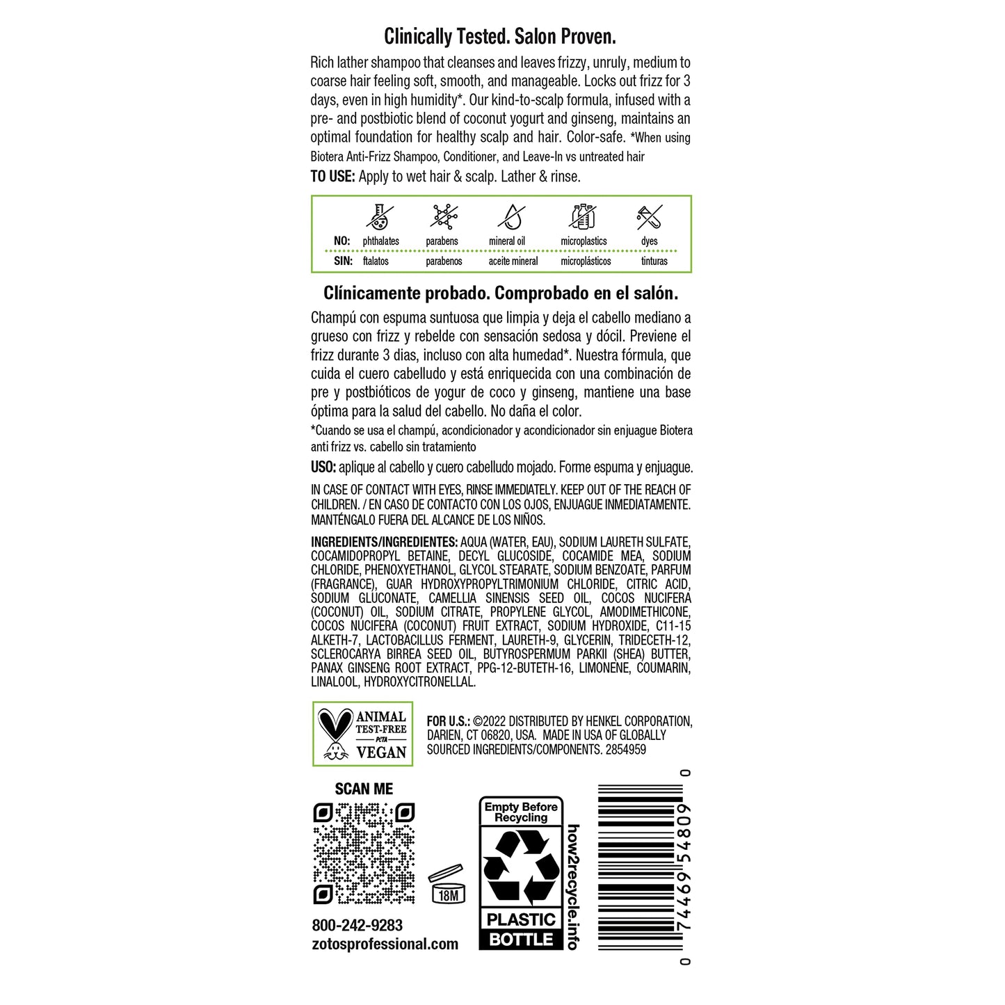 Biotera Anti Frizz Smoothing Shampoo | Smooths & Controls Frizzy, Unruly Hair | Microbiome Friendly | Vegan & Animal Test Free | Paraben Free | Color-Safe