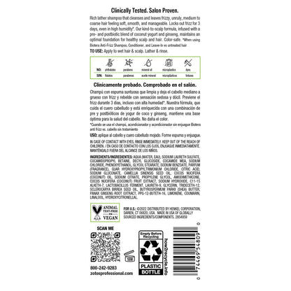 Biotera Anti Frizz Smoothing Shampoo | Smooths & Controls Frizzy, Unruly Hair | Microbiome Friendly | Vegan & Animal Test Free | Paraben Free | Color-Safe