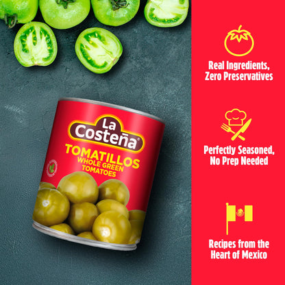 La Costeña Canned Tomatillos for Mexican Food, Tomatillo Salsa, Salsa Verde, Green Enchilada Sauce, Taco Sauce, Pico de Gallo & Tomato Soup - Pickled Green Tomatoes - 28oz, 3 Pack Canned Vegetables