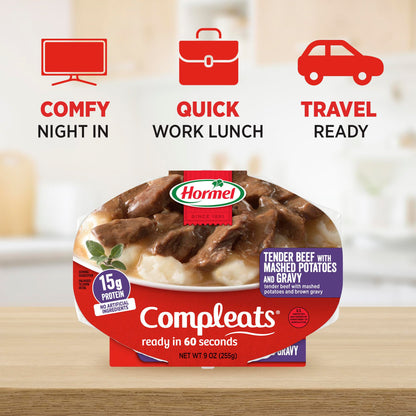 HORMEL COMPLEATS Tender Beef With Mashed Potatoes & Gravy Microwave Tray, 9 oz. (6 Pack)