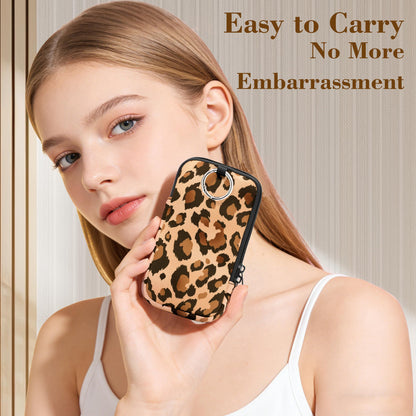 2 Pack Portable Tampon Holder Zippered Pouch with Snap Hook, Waterproof Travel-Friendly Discreet Period Bag, Feminine Products Organizer for Women Purse (Leopard)