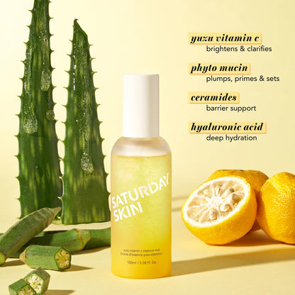 Saturday Skin Yuzu Vitamin C Essence Jelly Mist- Brightening Plumping Soothing Pore Refining - Encapsulated Vitamin C Ceramides Peptides - Korean Skincare Face Dual-Texture Mist Essence