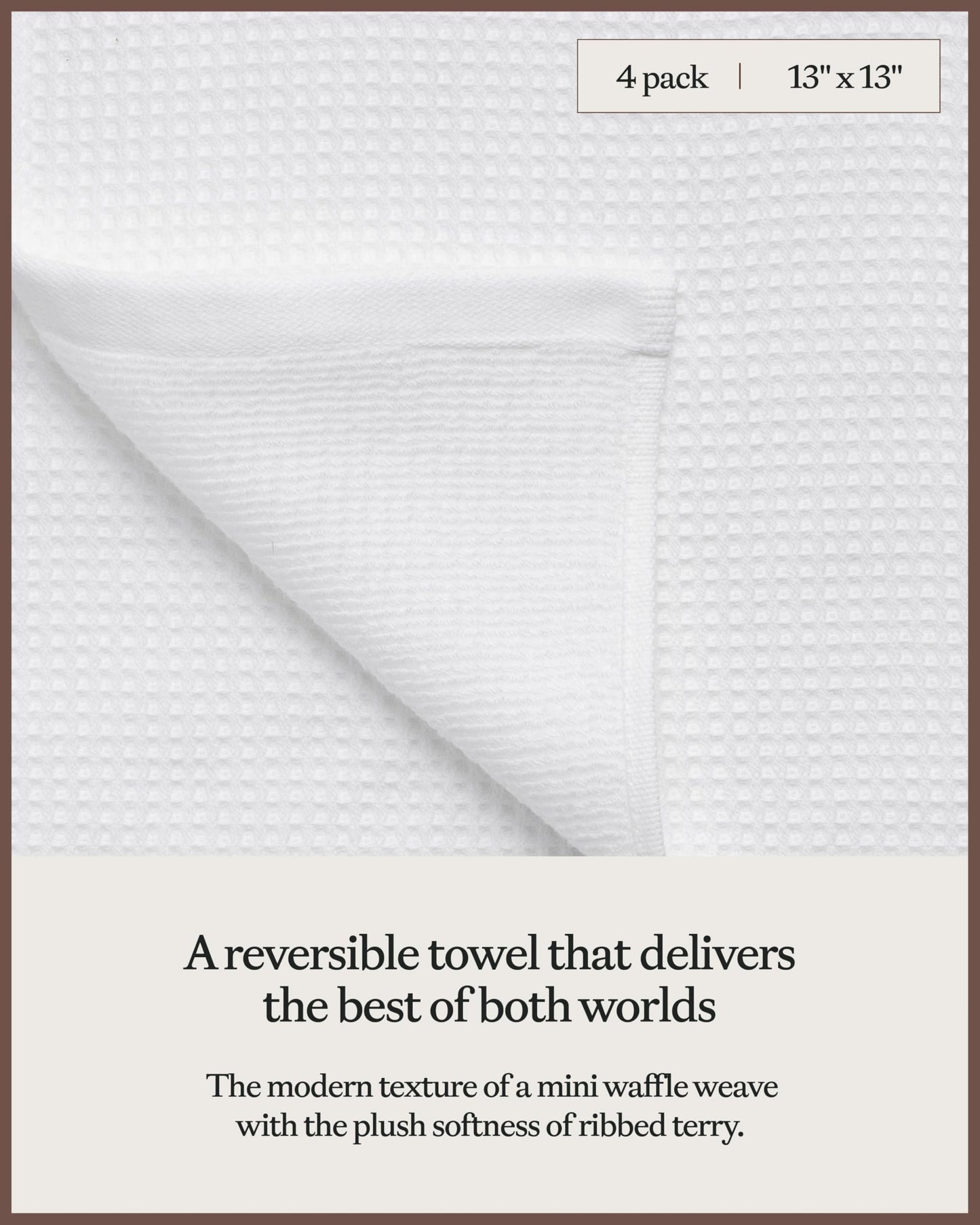 Cozy Earth Waffle Washcloths - 60% Cotton 40% Viscose from Bamboo Washcloths 13 x 13 Inches - Soft & Absorbent Terry, Reversible Mini Textured Waffle & Weave Pattern - 4 Pack