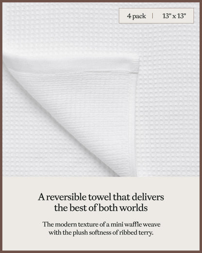 Cozy Earth Waffle Washcloths - 60% Cotton 40% Viscose from Bamboo Washcloths 13 x 13 Inches - Soft & Absorbent Terry, Reversible Mini Textured Waffle & Weave Pattern - 4 Pack
