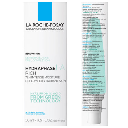 La Roche-Posay Hydraphase HA Rich, Hyaluronic Acid Face Moisturizer for Dry Skin with 72HR Hydration, Oil Free & Non-Comedogenic, 50 ML , 1.69 fl. oz.