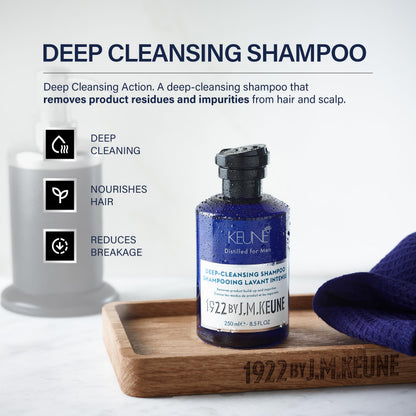 1922 by J.M. Keune Deep Cleansing Shampoo, Clarifying & Strengthening Cleanser for Men, 8.5 Fl Oz