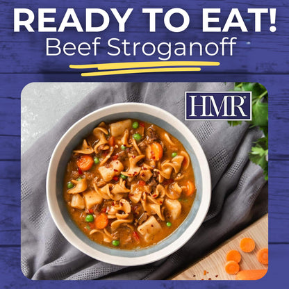 HMR Beef Stroganoff with Noodles Entrée | Pre-packaged Lunch or Dinner | Ready to Eat | 19g of Protein | Low Calorie Food | 8oz Serving per Meal | Pack of 6