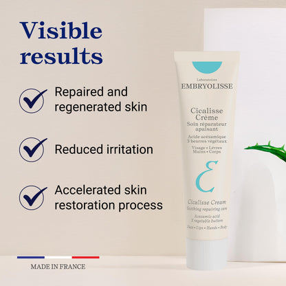 Embryolisse Cicalisse Face Cream. Moisturizer with Hyaluronic Acid that Accelerates Skin's Restoration Process - Daily Skin Care for Face, Body and Lips, All Skin Types - 1.35 Fl Oz