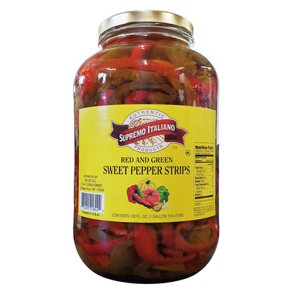 Supremo Italiano Red & Green Sweet Pepper Strips, 128fl.oz (1 Gallon)