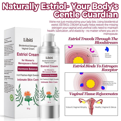 Estriol Cream for Women, Silky Peach Vaginal Estrogen Cream, Menopause Relief: Hormone Balance, Treat Night Sweats, Hot Flashes, and Care for Intimate Skin, 50g