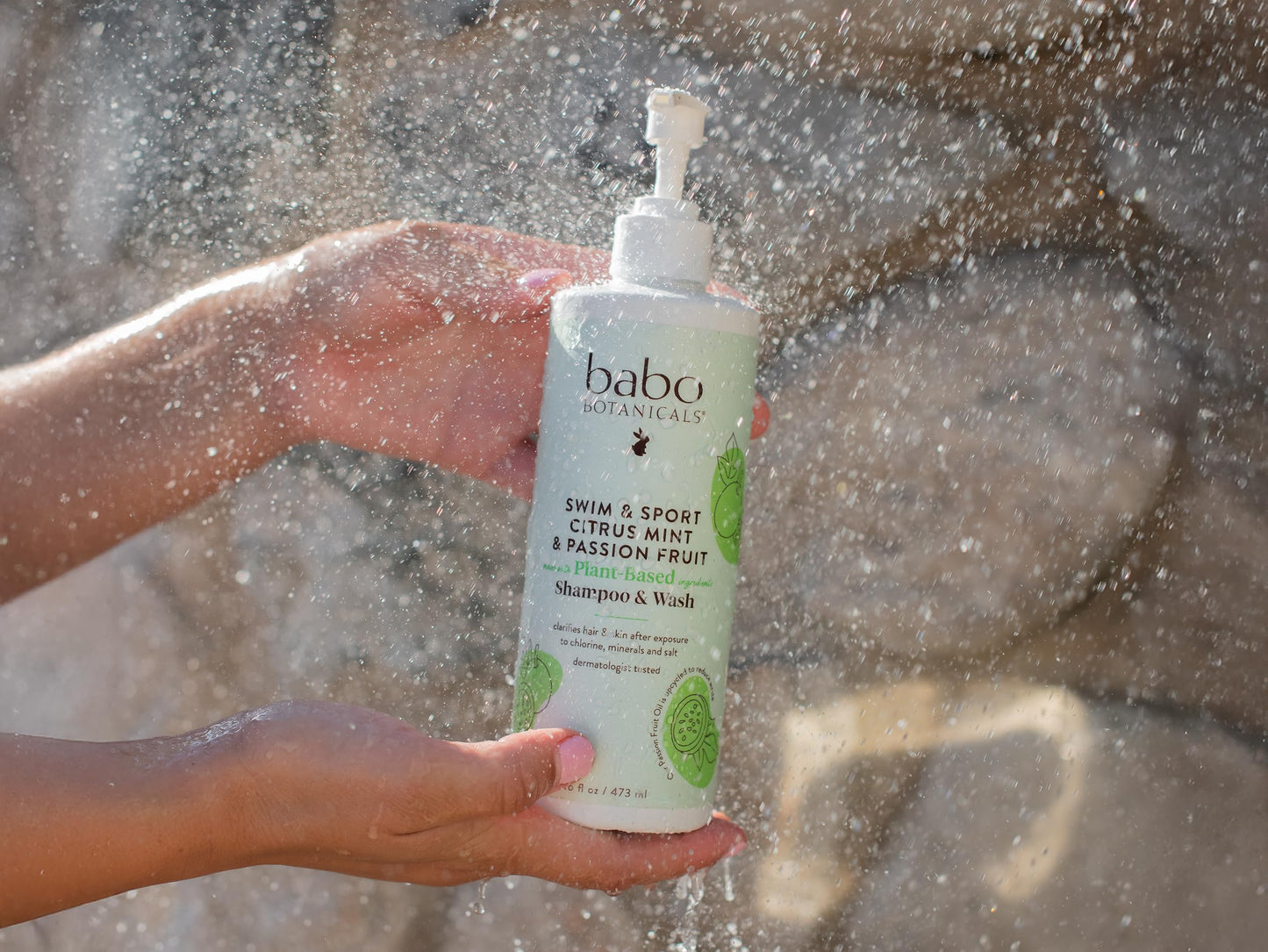 Babo Botanicals Swim & Sport Citrus Mint & Passion Fruit Shampoo & Wash - Purifying Cleanser for hair & body- Removes chlorine & sweat - For all ages - Scented with Citrus & Peppermint Essential Oils