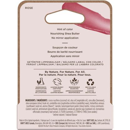 Burt's Bees Lip Tint Balm, Long Lasting 2 in 1 Duo Tinted Balm Formula, Color Infused with Hydrating Shea Butter for a Natural Looking Buildable Finish, Rose, 1 Tube